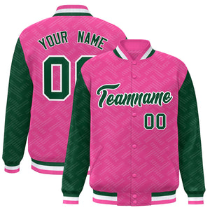 Custom Pink Green L Pattern Varsity Raglan Sleeves Full-Snap Letterman Baseball Jacket