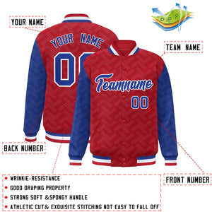 Custom Red Royal L Pattern Varsity Raglan Sleeves Full-Snap Letterman Baseball Jacket