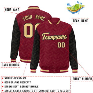 Custom Crimson Black L Pattern Varsity Raglan Sleeves Full-Snap Letterman Baseball Jacket