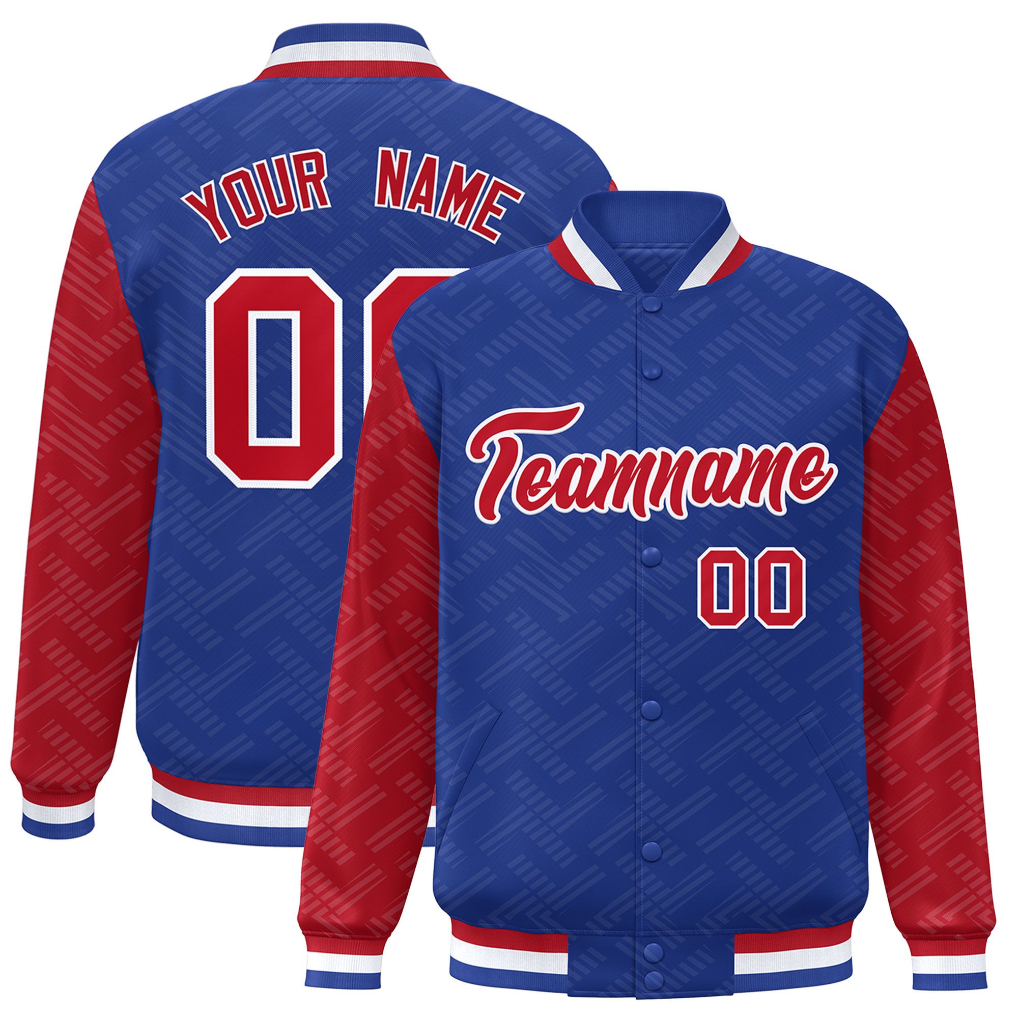 Custom Royal Red L Pattern Varsity Raglan Sleeves Full-Snap Letterman Baseball Jacket