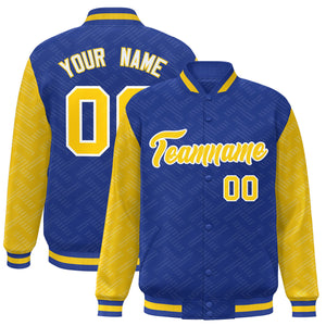 Custom Royal Gold L Pattern Varsity Raglan Sleeves Full-Snap Letterman Baseball Jacket