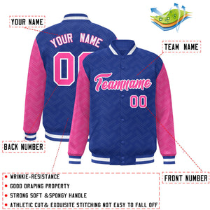 Custom Royal Pink L Pattern Varsity Raglan Sleeves Full-Snap Letterman Baseball Jacket