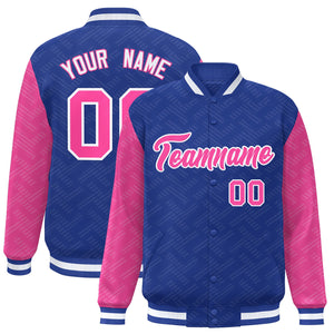 Custom Royal Pink L Pattern Varsity Raglan Sleeves Full-Snap Letterman Baseball Jacket