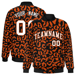 Custom Black Orange Varsity Full-Snap Leopard Print Graffiti Pattern Letterman Baseball Jacket