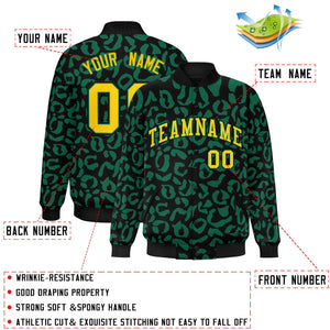 Custom Black Kelly Green Varsity Full-Snap Leopard Print Graffiti Pattern Letterman Baseball Jacket