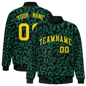 Custom Black Kelly Green Varsity Full-Snap Leopard Print Graffiti Pattern Letterman Baseball Jacket