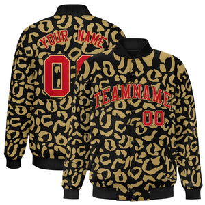 Custom Black Old Gold Varsity Full-Snap Leopard Print Graffiti Pattern Letterman Baseball Jacket