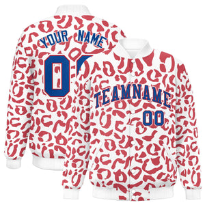 Custom White Red Varsity Full-Snap Leopard Print Graffiti Pattern Letterman Baseball Jacket