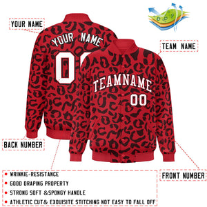 Custom Red Black Varsity Full-Snap Leopard Print Graffiti Pattern Letterman Baseball Jacket