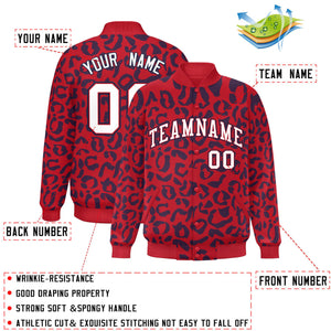 Custom Red Navy Varsity Full-Snap Leopard Print Graffiti Pattern Letterman Baseball Jacket