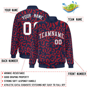 Custom Navy Red Varsity Full-Snap Leopard Print Graffiti Pattern Letterman Baseball Jacket