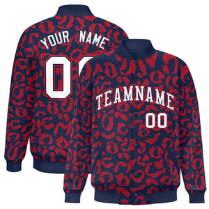 Custom Navy Red Varsity Full-Snap Leopard Print Graffiti Pattern Letterman Baseball Jacket