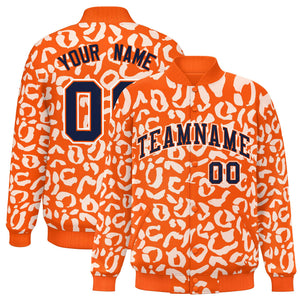 Custom Orange White Varsity Full-Snap Leopard Print Graffiti Pattern Letterman Baseball Jacket