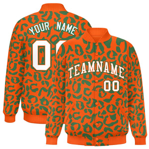 Custom Orange Kelly Green Varsity Full-Snap Leopard Print Graffiti Pattern Letterman Baseball Jacket