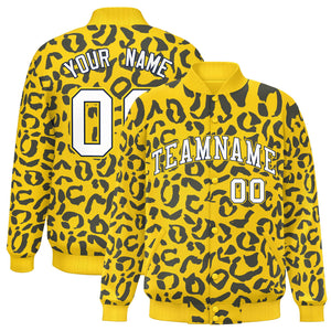 Custom Gold Navy Varsity Full-Snap Leopard Print Graffiti Pattern Letterman Baseball Jacket