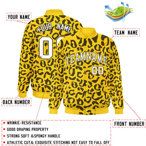 Custom Gold Black Varsity Full-Snap Leopard Print Graffiti Pattern Letterman Baseball Jacket