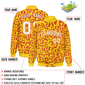 Custom Gold Red Varsity Full-Snap Leopard Print Graffiti Pattern Letterman Baseball Jacket