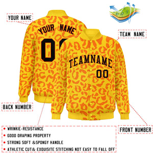 Custom Gold Orange Varsity Full-Snap Leopard Print Graffiti Pattern Letterman Baseball Jacket