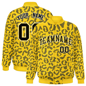 Custom Gold Black Varsity Full-Snap Leopard Print Graffiti Pattern Letterman Baseball Jacket