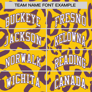 Custom Gold Purple Varsity Full-Snap Leopard Print Graffiti Pattern Letterman Baseball Jacket