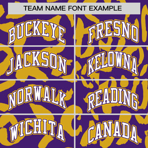 Custom Purple Gold Varsity Full-Snap Leopard Print Graffiti Pattern Letterman Baseball Jacket