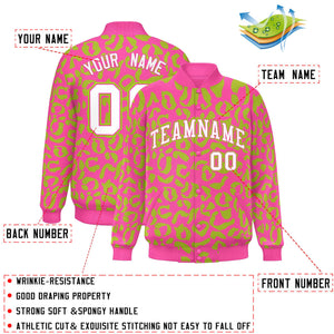 Custom Pink Neon Green Varsity Full-Snap Leopard Print Graffiti Pattern Letterman Baseball Jacket