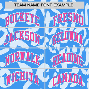 Custom Powder Blue White Varsity Full-Snap Leopard Print Graffiti Pattern Letterman Baseball Jacket