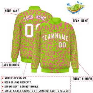 Custom Neon Green Pink Varsity Full-Snap Leopard Print Graffiti Pattern Letterman Baseball Jacket