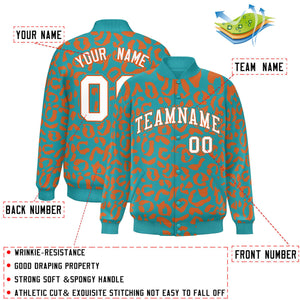 Custom Aqua Orange Varsity Full-Snap Leopard Print Graffiti Pattern Letterman Baseball Jacket