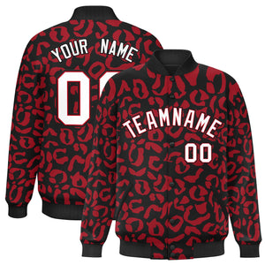 Custom Black Red Varsity Full-Snap Leopard Print Graffiti Pattern Letterman Baseball Jacket