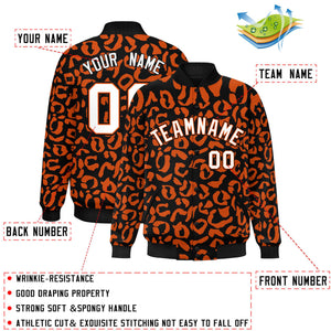 Custom Black Orange Varsity Full-Snap Leopard Print Graffiti Pattern Letterman Baseball Jacket