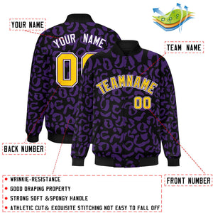 Custom Black Purple Varsity Full-Snap Leopard Print Graffiti Pattern Letterman Baseball Jacket