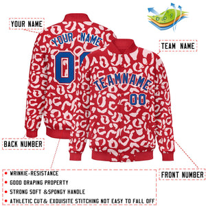 Custom Red White Varsity Full-Snap Leopard Print Graffiti Pattern Letterman Baseball Jacket