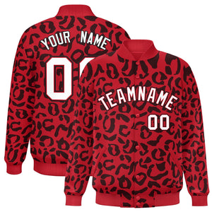 Custom Red Black Varsity Full-Snap Leopard Print Graffiti Pattern Letterman Baseball Jacket