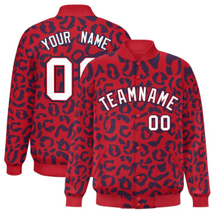 Custom Red Navy Varsity Full-Snap Leopard Print Graffiti Pattern Letterman Baseball Jacket