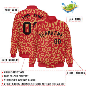 Custom Red Old Gold Varsity Full-Snap Leopard Print Graffiti Pattern Letterman Baseball Jacket