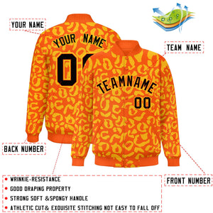 Custom Orange Gold Varsity Full-Snap Leopard Print Graffiti Pattern Letterman Baseball Jacket