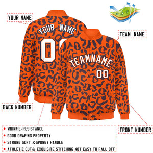 Custom Orange Navy Varsity Full-Snap Leopard Print Graffiti Pattern Letterman Baseball Jacket