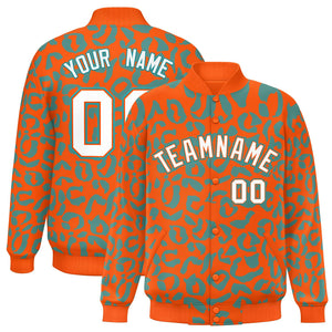 Custom Orange Aqua Varsity Full-Snap Leopard Print Graffiti Pattern Letterman Baseball Jacket