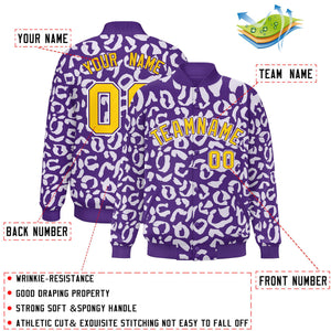 Custom Purple White Varsity Full-Snap Leopard Print Graffiti Pattern Letterman Baseball Jacket