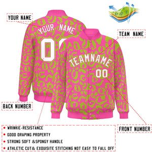 Custom Pink Neon Green Varsity Full-Snap Leopard Print Graffiti Pattern Letterman Baseball Jacket