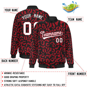 Custom Black Red Varsity Full-Snap Leopard Print Graffiti Pattern Letterman Baseball Jacket