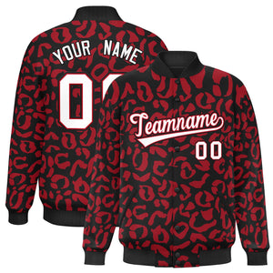 Custom Black Red Varsity Full-Snap Leopard Print Graffiti Pattern Letterman Baseball Jacket