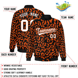 Custom Black Orange Varsity Full-Snap Leopard Print Graffiti Pattern Letterman Baseball Jacket