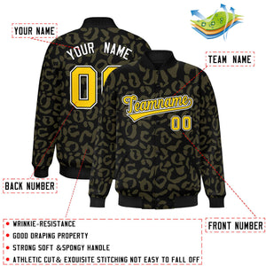 Custom Black Olive Varsity Full-Snap Leopard Print Graffiti Pattern Letterman Baseball Jacket