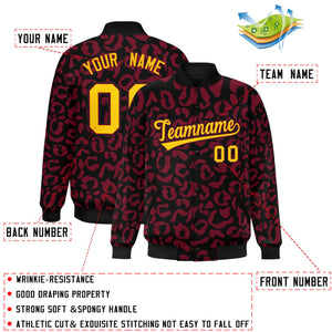 Custom Black Crimson Varsity Full-Snap Leopard Print Graffiti Pattern Letterman Baseball Jacket