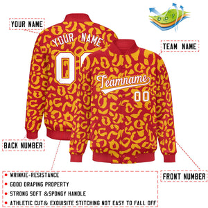 Custom Red Gold Varsity Full-Snap Leopard Print Graffiti Pattern Letterman Baseball Jacket