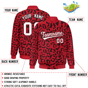 Custom Red Black Varsity Full-Snap Leopard Print Graffiti Pattern Letterman Baseball Jacket