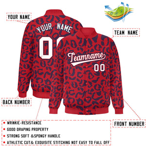 Custom Red Navy Varsity Full-Snap Leopard Print Graffiti Pattern Letterman Baseball Jacket