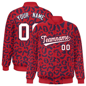 Custom Red Navy Varsity Full-Snap Leopard Print Graffiti Pattern Letterman Baseball Jacket